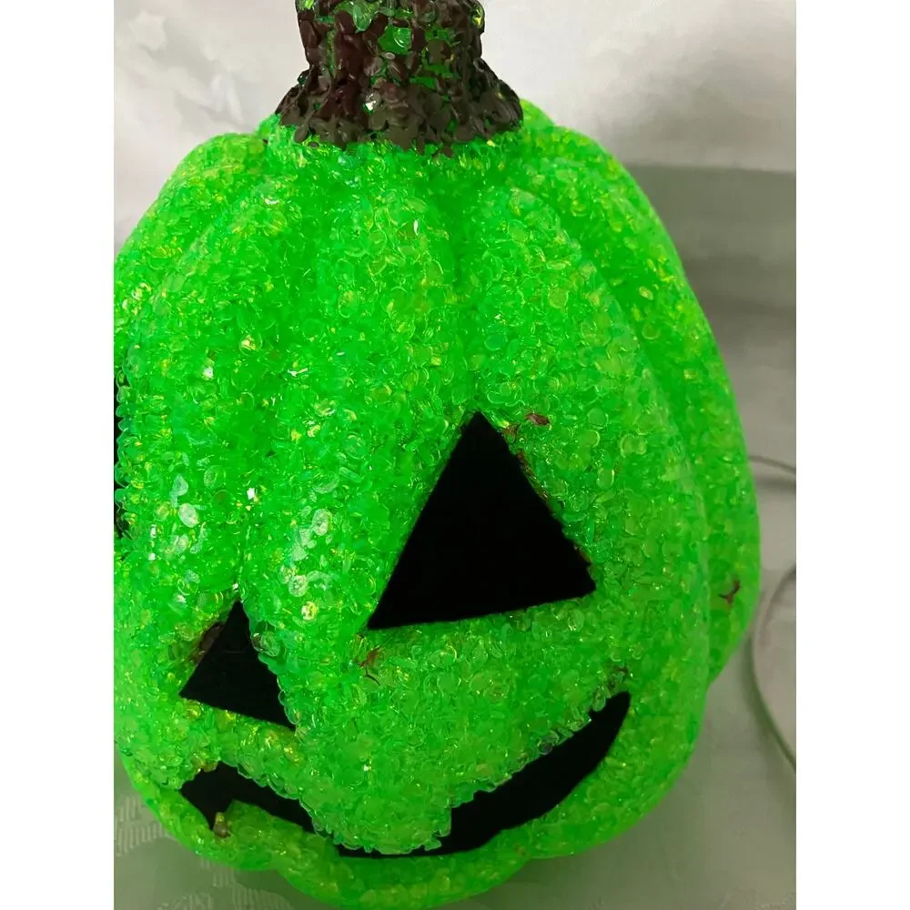 Green Popcorn Plastic Pumpkin Light Jack O Lantern Halloween Decor Works